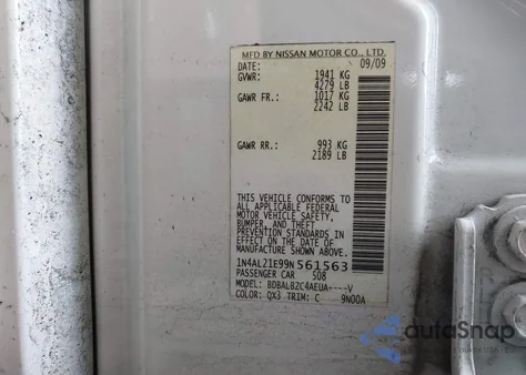 2009 Nissan Altima 2.5 S z USA, uszkodzony, nr VIN 1N4AL21E99N561563